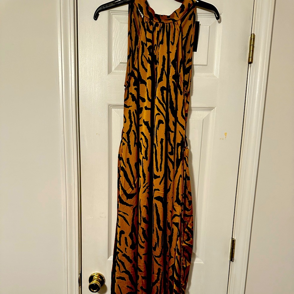 Leopard Print Asymmetrical Dress with Belt Tie.